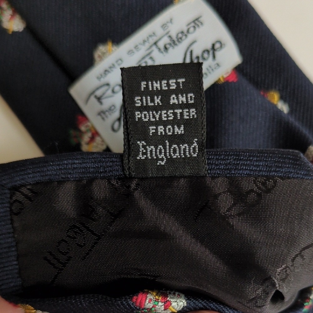 Vtg Robert Talbott Snowman‎ Neck Tie - Navy Blue Silk Blend - England Made - Picture 5 of 5